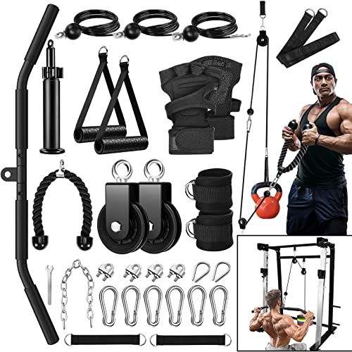 Weight Cable Pulley System Gym, DIY Home Gym Fitness Pulley Cable Machine Attachment System, Upgrade Lat Pull Down Cable Pully Attachments for Biceps Curl, Tricep, Back, Forearm, Shoulder Workouts