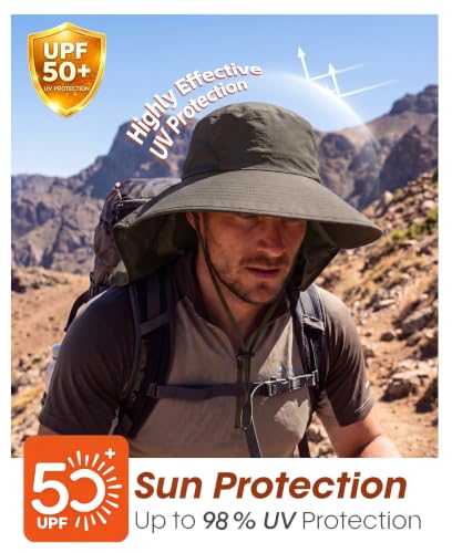 Image of Home Prefer Outdoor UPF50+ Sun Hat Wide Brim Mesh Fishing Hat with Neck Flap