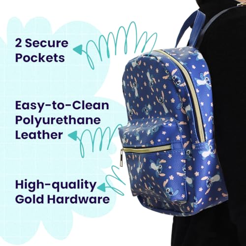 Image of Disney Stitch with Flowers Mini PU Leather Backpack Purse with Adjustable Straps 10 In