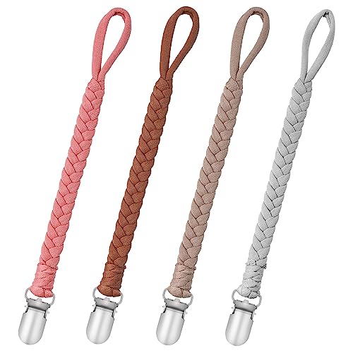 Baby Schnullerkette Clip, Schnullerkette Baumwolle Schnullerband Mädchen und Jungs Schnullerketten Clips für Lätzchen Dreieckstuch Sauger/Kinderwagen/Babytrage/Autositz, schnullerband (4 Stücke)