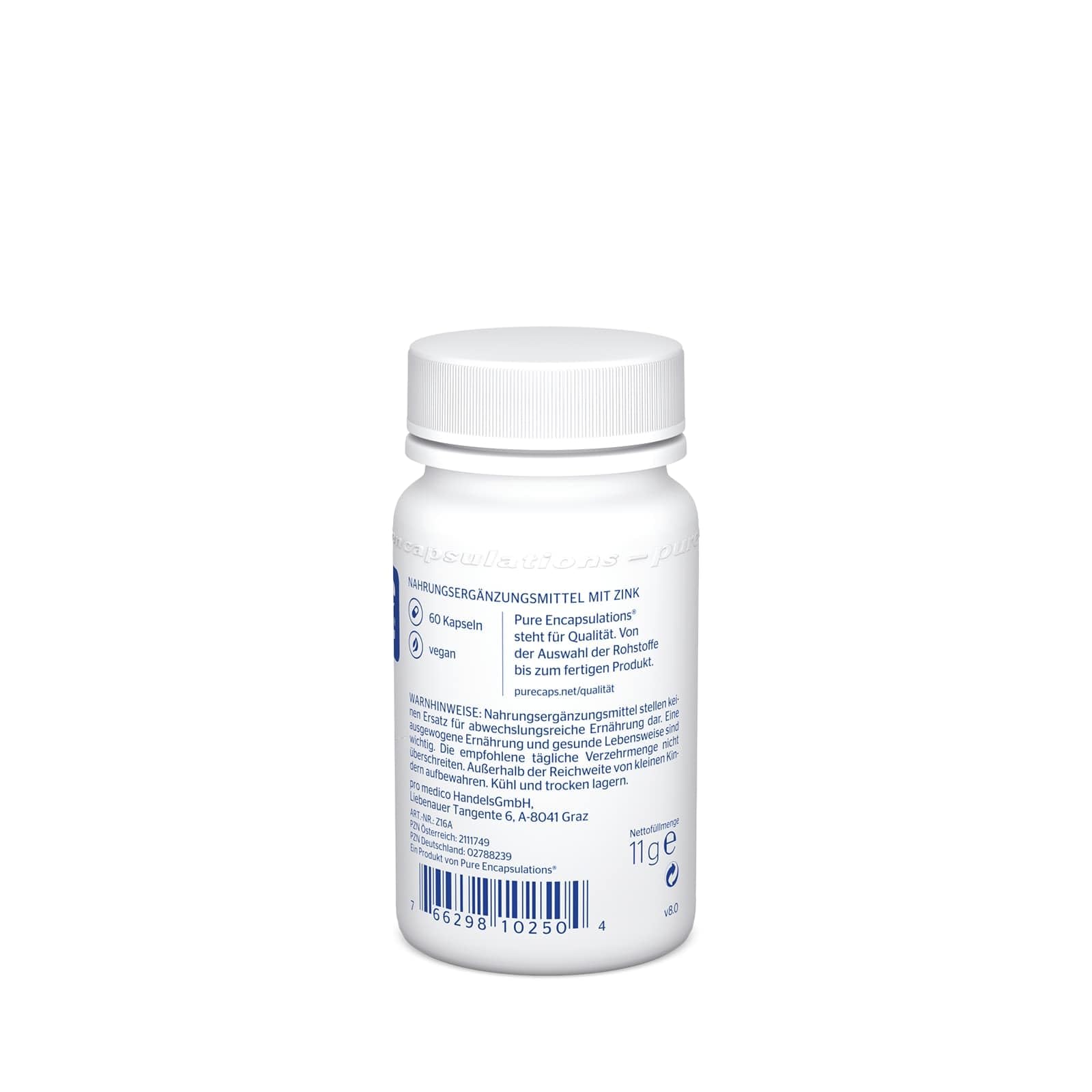 Pure Encapsulations Zink 15 (Zinkpicolinat) 15mg | 60 Kapseln veganes, bioverfügbares Zinkpicolinat mit sehr guter Verträglichkeit (2 Monate Vorrat) | unterstützt Haut, Nägel, Haare und Sehkraft