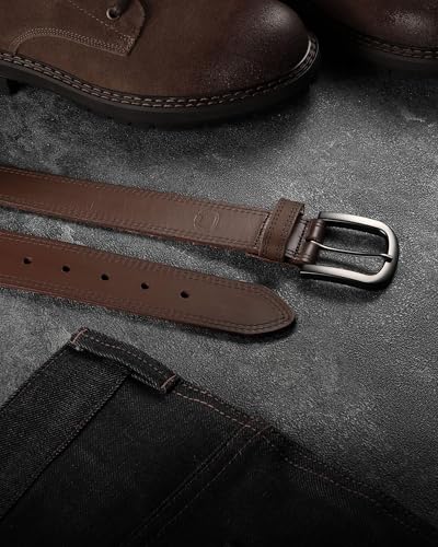 Image of CHAOREN Mens Belts Casual for Jeans - Full-Grain Leather, Durable Cowhide | Solid Buckle, Classic Style, Handmade, Daily Wear, Gift Box