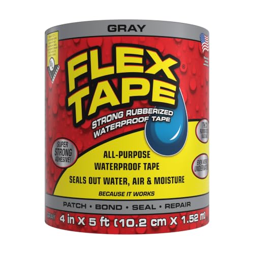 Flex Tape Strong Rubberized Waterproof Tape, Gray, 4 in x 5 ft, 1-Pack