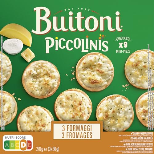 BUITONI Piccolinis 3 Quesos - Mini Pizzas Congeladas 3 Formaggi - 9 minipizzas crujientes de 30g - 270g (Congelado)