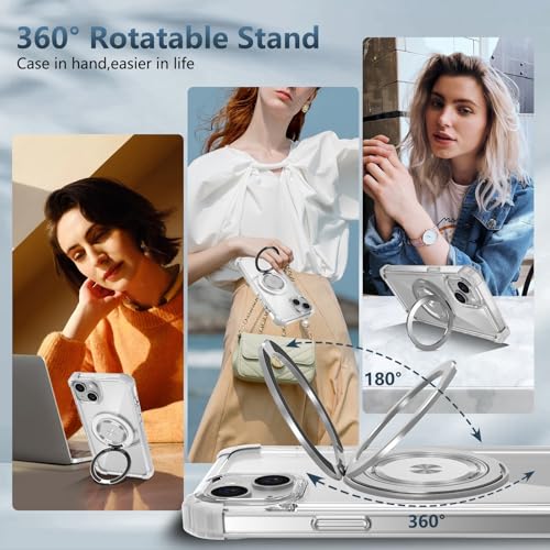 Image of Cubix Back Cover Case for iPhone 13 Hard PC + TPU | Metal Ring Kickstand | 1500g Magnetic Hold | 360 Rotating Stand | Military Drop Protection | Air Cushioned Corners