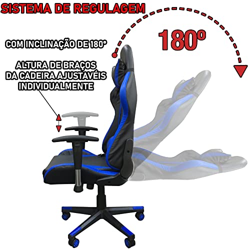 Cadeira Gamer Escritório Ergonômica Giratória Massageadora (Preta e Azul)