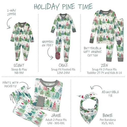 Image of Butterblu Family Jammies Matching Holiday Christmas Pajama Sets | GOTS Certified Organic Cotton for Baby, Toddler, Kids, Adults, and Pets, with Pockets, Perfect for Family Photos