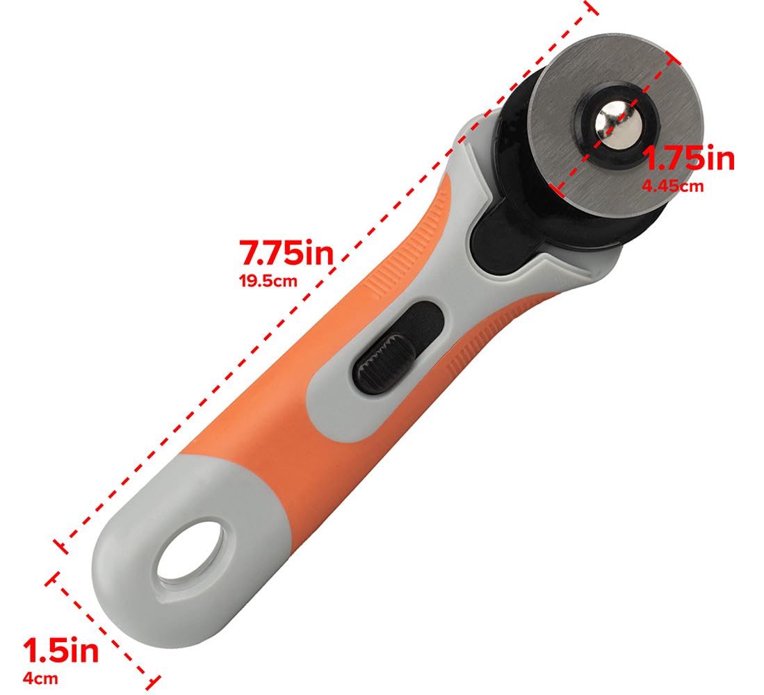 Craft County 45 mm Rotary Cutter – Perfect for Cutting All Types of Fabric, Leather, Vinyl, and More! – Orange Straight Handle