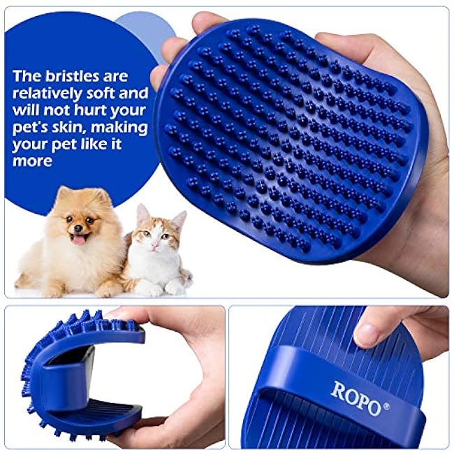 Dog bath brush, ROPO rubber massage pet shampoo brush, used for pet grooming, removing shedding fur, combing tangles and dead fur, suitable for pet dogs and cats (red)-8Cun2rl3