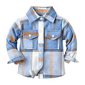 Unisex Baby Boys Girls Flannel Jackst Plaid Shacket Long Sleeve Lapel Botton Down Fall Winter Outwear Coat
