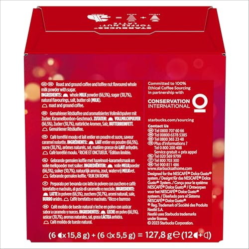 STARBUCKS Toffee Nut Latte by Nescafé Dolce Gusto, Mittlere Röstung, Kaffeekapseln 6 x 12 (72 Kapseln)
