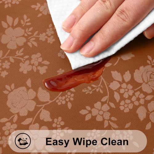 Image of Smiry Rectangle Waterproof Heavy Duty Vinyl Tablecloths, 52 x 70 Inch | Wipeable Washable Floral Embossed Table Cover for Kitchen and Dining Room, Indoor & Outdoor Use, Caramel