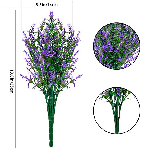 PanBeiQi 6 PCS Artificial Lavender Stems, UV-Resistant Faux Botanical Arrangements for Indoor/Outdoor Décor - Plastic Greenery Bouquets (Lavender)