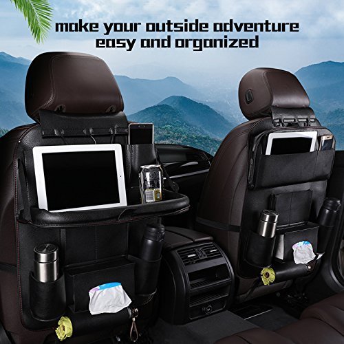 Car Back seat Organizer with Foldable Table Tray, PU Leather Car Back seat Organizer for Babies Toys Storage with Foldable Dining Table Holder Pocket for Baby and Kids