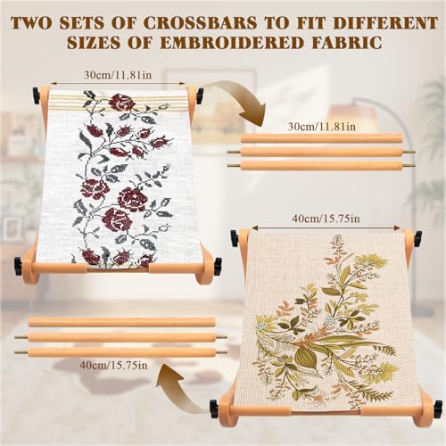 Image of ZOCONE Multifunctional Beech Wood Embroidery Hoop Stand, Adjustable Embroidery Stand 360 Degrees Rotated Cross Stitch Stand, Embroidery Hoop Holder for Cross Stitch and Embroidery Project (C)