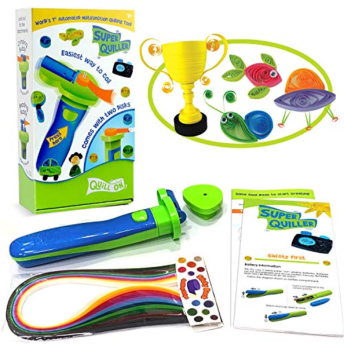 Quill On Super Quiller - Electric Quilling Tool - Quilling Tools and Supplies - with 5 mm Quilling Paper - Gifts for 10, 11, 12 Year Old Girls, Boys, Teens & Adults (Blue)