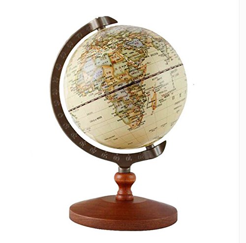 Vintage 5 inch Diameter Brown World Globe Antique Decorative Desktop Globe Rotating Earth Geography Globe Wooden Base Educational Globe Wedding School Children Gift (Brown with Wood Base)