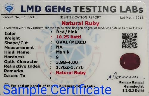 Image of LMDPRAJAPATIS 7.25 Ratti 6.50 Carat Ruby Manik Original Certified Gold Plated Gemstone Adjustable Ring For Men With Lab Certificate