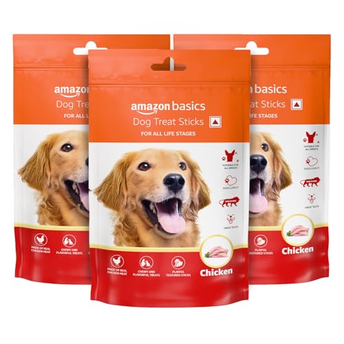 Image of Amazon Basics Chicken Jerky Stick Treat for Young Adult Dogs (140g) (Pack of 3)