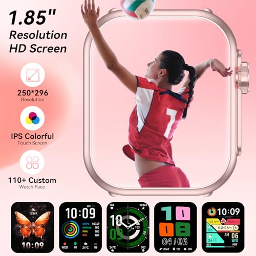 Image of Smart Watch for Men Women, 1000mAh Battery 100-Day Standby Time, 1.85 inch HD Screen Fitness Tracker, 110+ Sport Modes, IP68 Waterproof, Heart Rate /Sleep Monitor, Fitness Watch for Android /iOS (Pink)