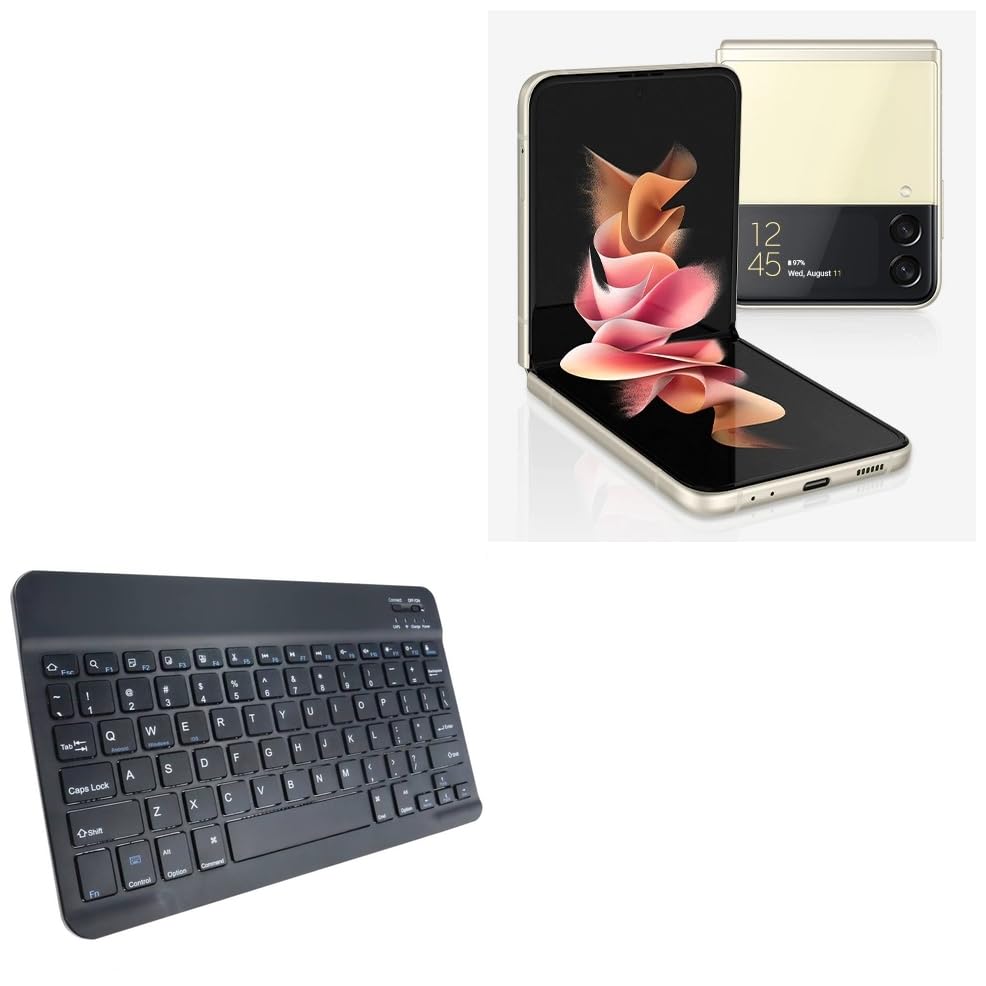BoxWave Keyboard Compatible with Samsung Galaxy Z Flip 3 - SlimKeys Bluetooth Keyboard, Portable Thin with Chiclet-Style Keys - Jet Black