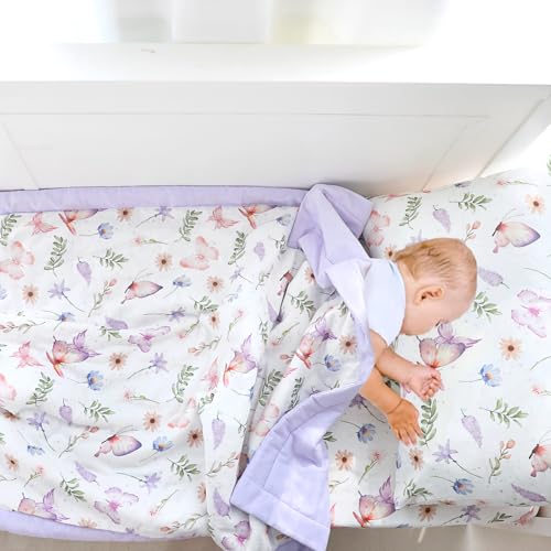 Image of Pea Pod Muslin Toddler Bedding Set 3-Piece - Soft Breathable Crib Bedding with Fitted Sheet, Quilt & Pillowcase for Infant & Kids Bed | Machine Washable Nursery Bed Set (Butterfly)