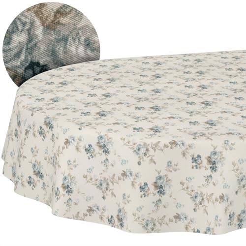 Mantel Lavable, Efecto Loto, fácil de Limpiar, de algodón y poliéster, Resistente a Las Manchas, para Exteriores, diseño de Rosas, Ovalado, 220 x 140 cm
