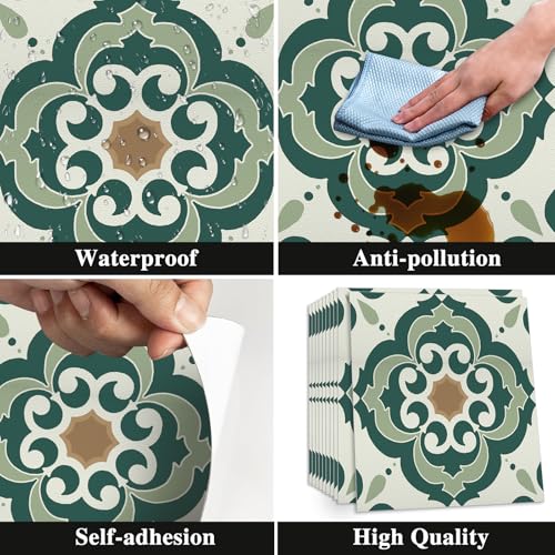 Celestdeco Vinylboden Selbstklebende Bodenfliesen Grün Marmor,Pvc Bodenbelag Klebefliesen Boden Grün Matt, Fußbodenbelag Bodenbelag Selbstklebend für Bad Küche Wohnzimmer 10 Stück 30x30cm