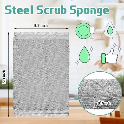 Image of Thyle 1 Pack Steel Wool Scrubber Kitchen Sponges, Heavy Duty Non Scratch Metal Sponges, Reusable Cleaning Scrub Pads for Dishes, Pots, Pans, Sink and Tough Hard Stains (Gray)