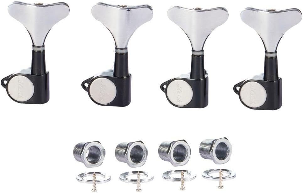 KAISH Lefty 4 String 18:1 Sealed Bass Tuners Left Handed Bass Guitar Tuning Keys Tuning Machine Heads for Ibanez/Yamaha Style Acoustic/Electric Bass Black with Chrome