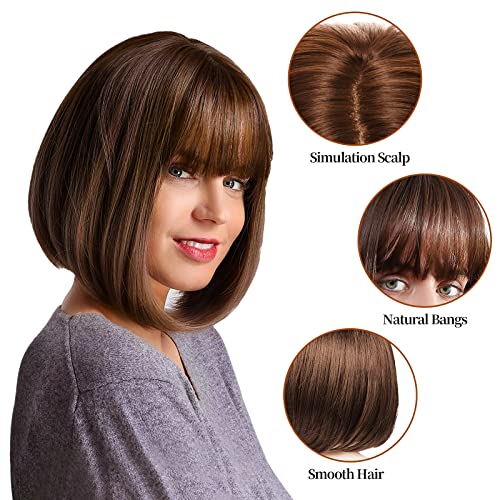 Brown Bob Wig with Synthetic Hair Bangs, Short Straight Style for Cosplay Daily Party, and Carnival - Image 2