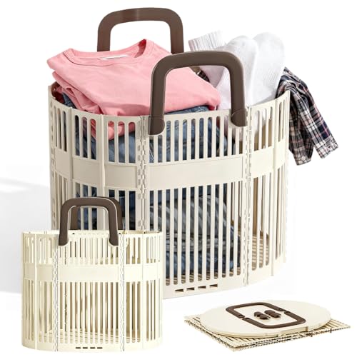 Cesto plegable para la colada de 43 L, con asa, de plástico, para ahorrar espacio, organizador para ropa sucia, juguetes, toallas y otros objetos