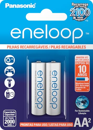 Pilha Recarregável Eneloop AA (Pequena), BK-3MCCE/2BB, Panasonic, Cartela com 2 unidades