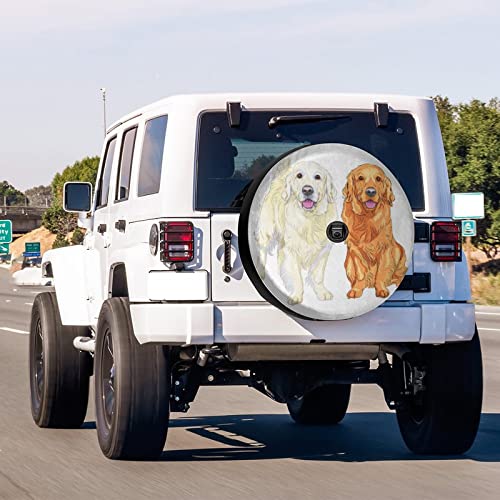 Image of Delerain Two Golden Retriever Spare Tire Cover with Backup Camera Hole for Jeep RV Trailer SUV Truck and Many Vehicle, Wheel Covers Sun Protector Waterproof (15 Inch for Diameter 27 inch-29 inch)