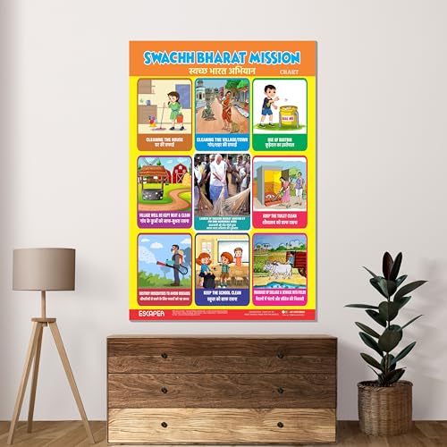 Image of ESCAPER Swachh Bharat Educational Charts (11.5 x 17.5 inches), 300 GSM Paper, Laminated, Self Adhesive Back, Kids Learning Posters, Perfect For Home Schooling, Nursery Students