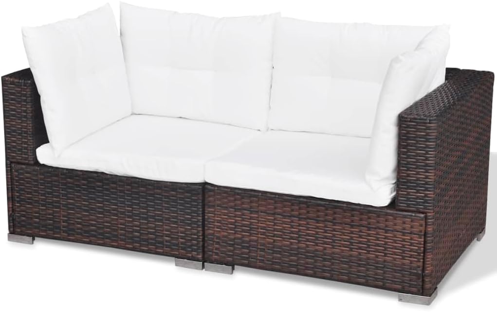 vidaXL Patio Furniture Set 5 Piece, Patio Conversation Set with Cushions, Outdoor Sectional Sofa with Coffee Table for Garden, Poly Rattan Brown