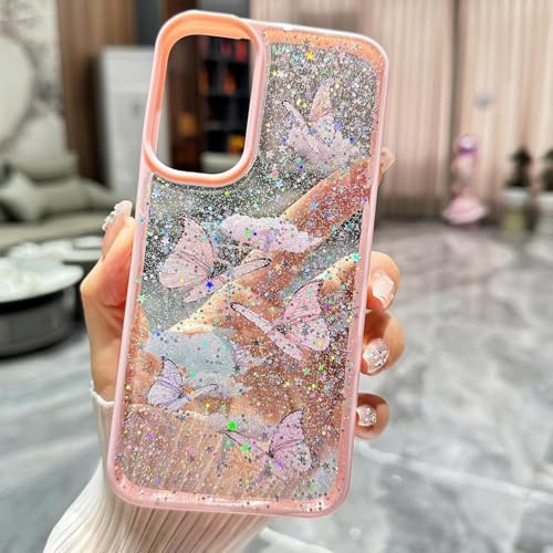 Image of VONZEE for Samsung Galaxy S25 Edge 5G Clear Glitter Butterfly Case, Cute Bling Sparkle Shiny Soft Silicone TPU Bumper Shockproof Women Girls Slim Protective Phone Cover for Galaxy S25 Edge 5G, Pink