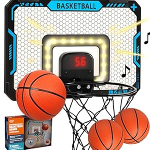 BATURU Mini Basketball Hoop Indoor for Kids – Over The Door Basketball Hoop with LED Scoreboard, Lights, Sound – Sports Gifts Toys for Boys Ages 5-12