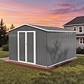 10 x 8 FT Outdoor Storage Shed, Metal Garden Tool Shed with Air Vents & Lockable Doors, Heavy-Duty Waterproof Small Bike shed Easy to Assemble for Garden, Lawn, Patio, Backyard, Grey