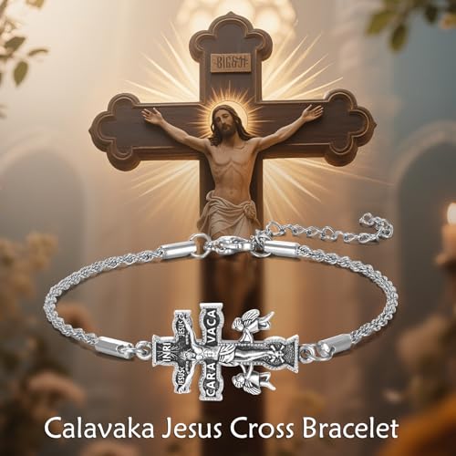 Caravaca Bracelet 925 Sterling Silver Adjustable Chain Jesus Cross Bracelet Jewelry Christian Faith Gifts for Women Men3
