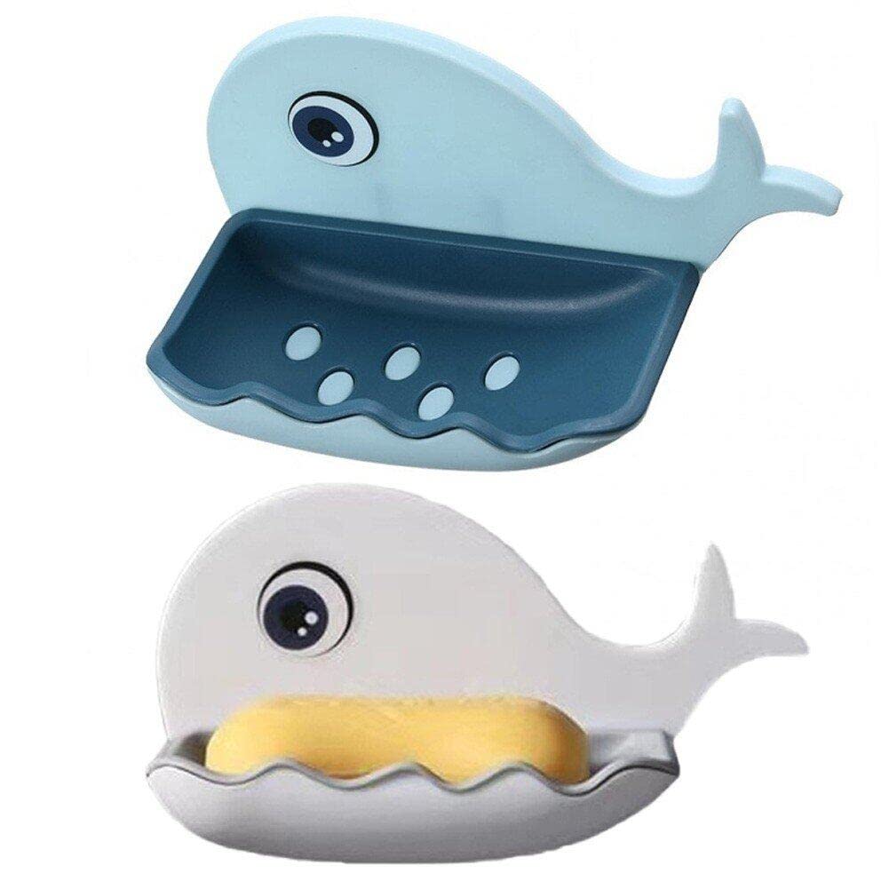 Ericetion 2 Pcs Soap Holder Soap Dish for Shower Cute Whale Wall Mounted Self Draining Soap Sponge Holder for Shower Bathroom Bathtub Kitchen Sink