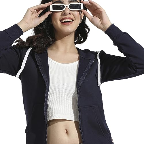 Image of PINACOLADA Women's Zip-Front Hoodie with Angled Open Pockets for Casual Wear | Hooded Neck | Long Sleeve | Zipper Closure | Cotton Sweatshirt Crafted with Comfort Fit for Everyday Wear