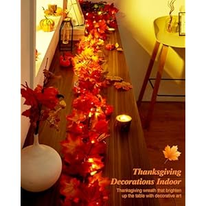 VCOKEN 11FT Fall Garland With Lights - 50 Bulbs Connectable Maple Leaves With Pumpkin, Plug-in Decor for Outdoor Indoor Halloween Thanksgiving Holidays VCOKEN 11FT Fall Garland With Lights 50 Bulbs Connectable Maple Leaves With Pumpkin Plug in Decor for Outdoor Indoor Halloween Thanksgiving Holidays