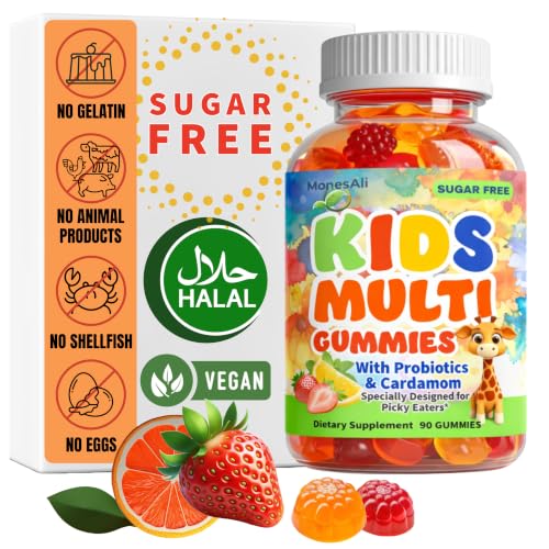 MonesAli Kids Multivitamin Gummies with Magnesium & Probiotics - Vegan Gelatin-Free Halal Orange & Strawberry Flavors 90 Count