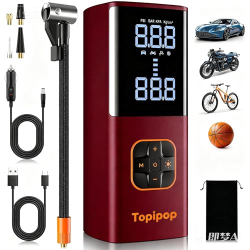Bomba de Aire eléctrica 150 PSI, conexión de 12 V y Bomba de Aire inalámbrica para Coche/Bicicleta (Rojo)
