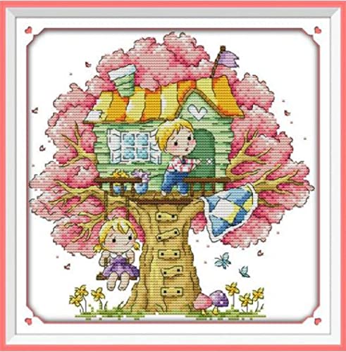 Kit point de croix cabane dans les arbres broderie 11CT 40x50 cm