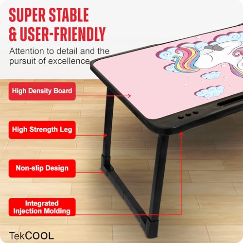 Image of TEKCOOL Smart Multipurpose Foldable Laptop Table with Cup Holder, Study Table, Bed Table, Breakfast Table, Foldable and Portable /Ergonomic & Rounded Edges /Non-Slip Legs (New Unicorn);