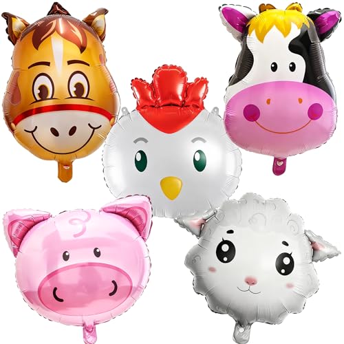 Farm Animal Balloons Set Cow Pig Sheep Donkey Chicken Foil Balloons Cute Animal Mylar Balloons for Birthday Party Decorations