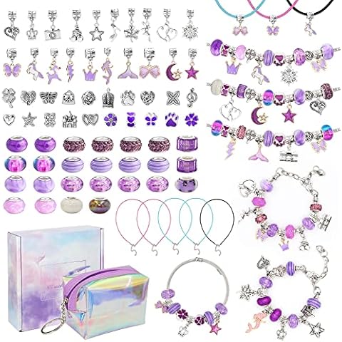 Homgaty Mädchen Geschenke 6-12 Jahre, Schmuck Basteln Mädchen, Schmuckbastelsets Geschenke für Mädchen Kinder, Charm Armband Kit DIY für ab 6 7 8 9 10 11 12 Jahre Mädchen (Lila) Cover