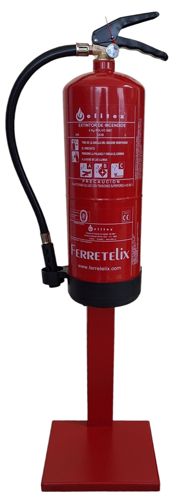FERRETELIX® Supporto a pedale estintore 6 kg ABC e 2 kg CO2 compatibile con i due tipi di attacco a parete